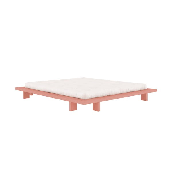 Svetlo rožnata zakonska postelja iz masivnega bora z letvenim dnom 140x200 cm Japan – Karup Design-image-3