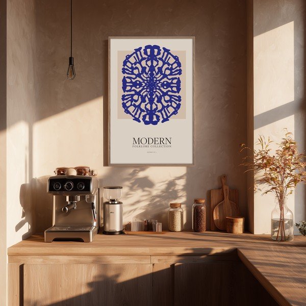 Tiskana slika z okvirjem 60x90 cm Blue Folklore – Styler-image-1