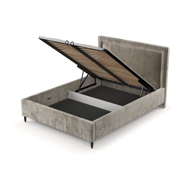 Bež oblazinjena zakonska postelja s prostorom za shranjevanje z letvenim dnom 140x200 cm Baleine – Maison de Rêve-image-4