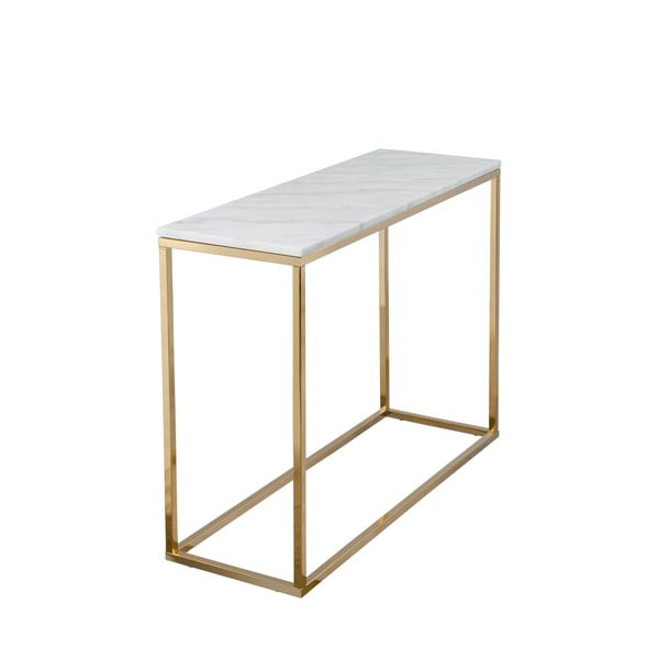Konzolna mizica iz belega marmorja s podnožjem v zlati barvi RGE Marble, dolžina 100 cm-image-2