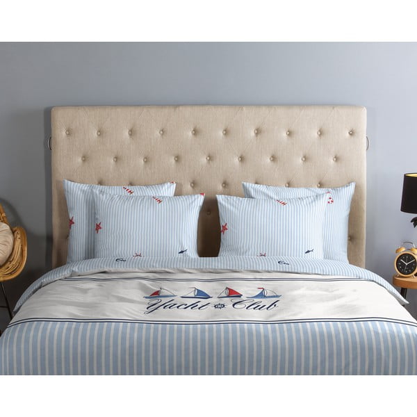 Bela/modra enojna bombažna posteljnina 140x200 cm Yachtclub – Good Morning-image-2