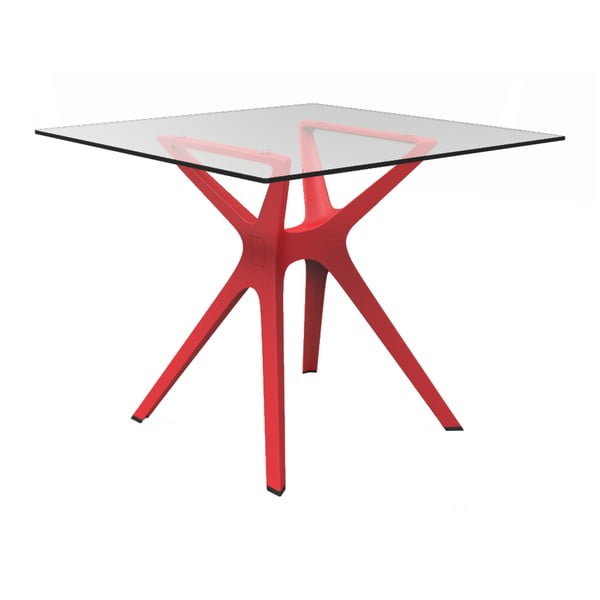 Jedilna miza z rdečimi nogami in steklenim vrhom, primerna za uporabo na prostem Resol Vela, 90 x 90 cm