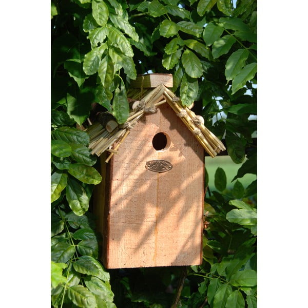 Ptičja hišica iz jelovega lesa s slamnato streho Esschert Design Antik, višina 27 cm-image-2