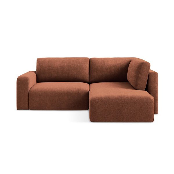 Raztegljiva/s prostorom za shranjevanje kotna sedežna garnitura iz šenilje v barvi terakote (desni kot/v obliki črke L) Kona – Makamii