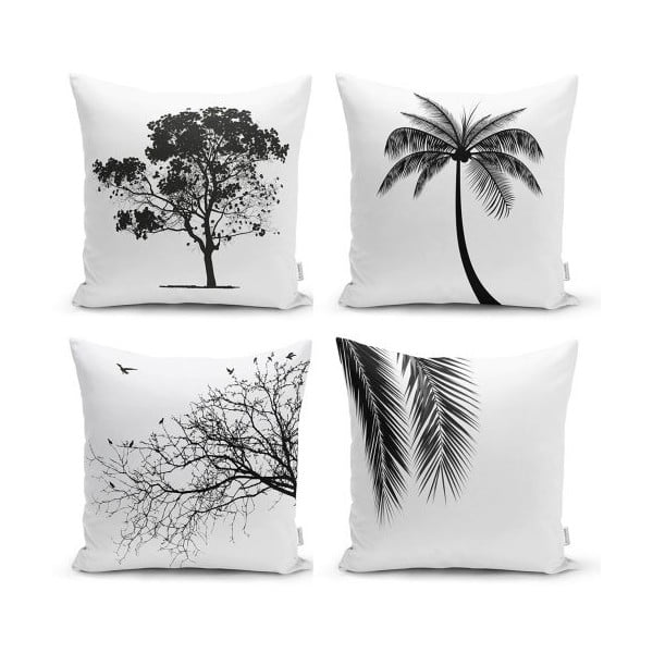 Komplet 4 dekorativnih prevlek za vzglavnik Minimalist Cushion Covers Black and White, 45 x 45 cm