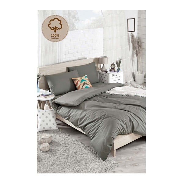 Ranforce bombažna rjuha za zakonsko posteljo Duz Boya Dark Grey, 200 x 220 cm