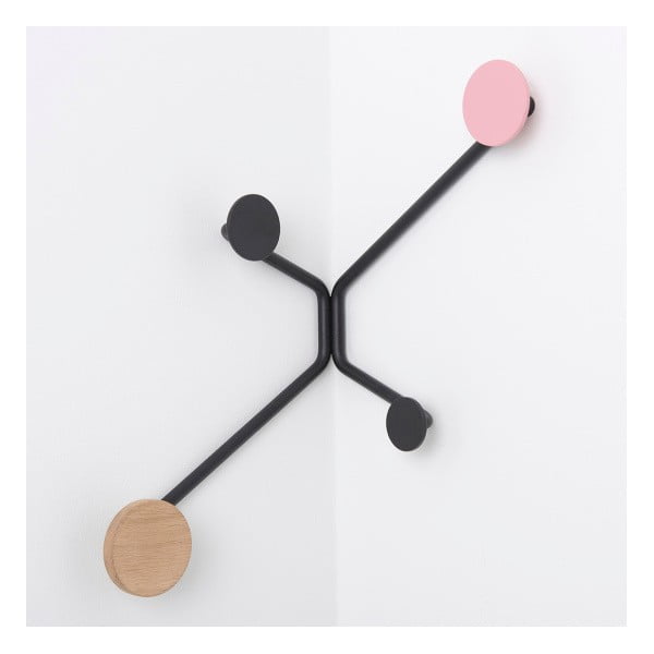 Črn stenski obešalnik z rožnatim detajlom Gazzda Hook-image-2