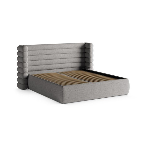 Siva oblazinjena zakonska postelja s prostorom za shranjevanje in z letvenim dnom 160x200 cm Mount – Micadoni -image-3