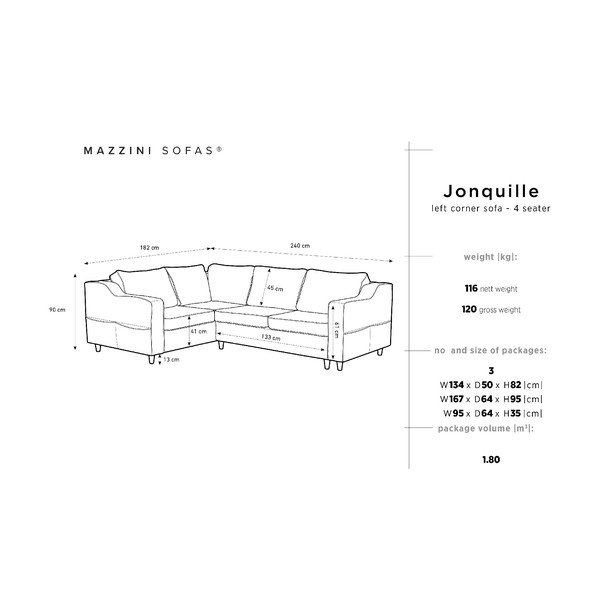 Mazzini Zofe Jonquille, raztegljiv kavč, temno rjava, levi kot-image-3