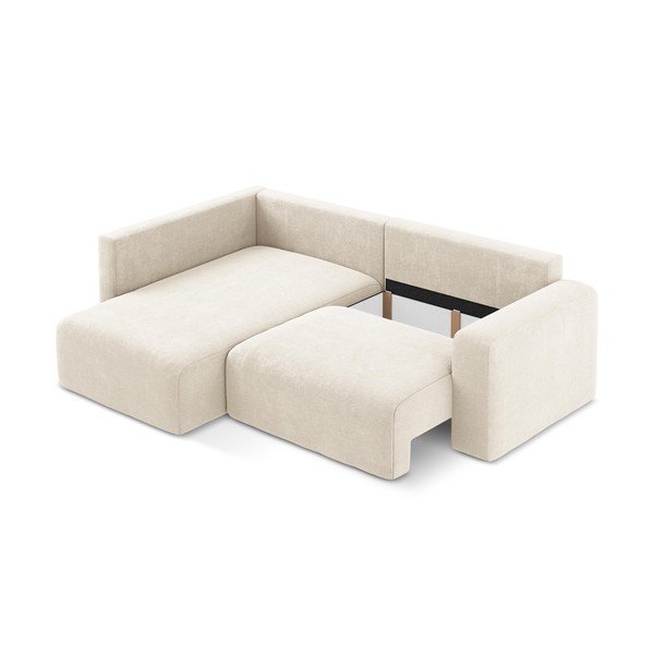 Kremno bela raztegljiva/s prostorom za shranjevanje kotna sedežna garnitura iz šenilje (levi kot/v obliki črke L) Kona – Makamii-image-4