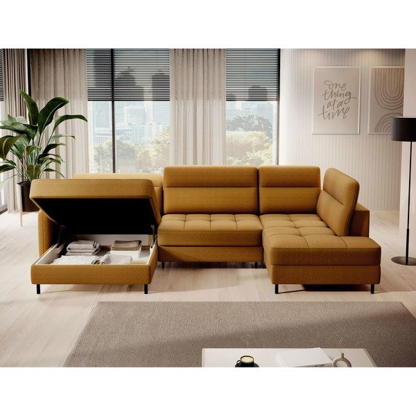 Rumena žametna raztegljiva/s prostorom za shranjevanje kotna sedežna garnitura (desni kot/v obliki črke "U") Berrto – ELTAP-image-3