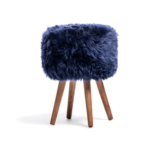 Stol s sedežem iz temno modre ovčje kože Royal Dream, ⌀ 30 cm
