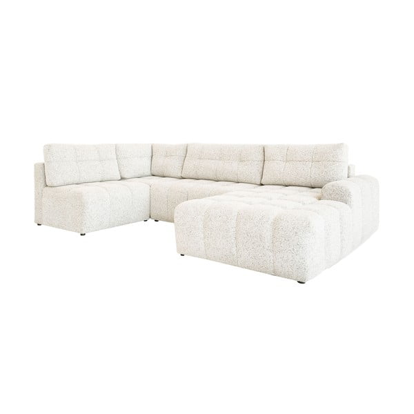 Kremno bela raztegljiva kotna sedežna garnitura s prostorom za shranjevanje (desni kot) Lulu – Miuform
