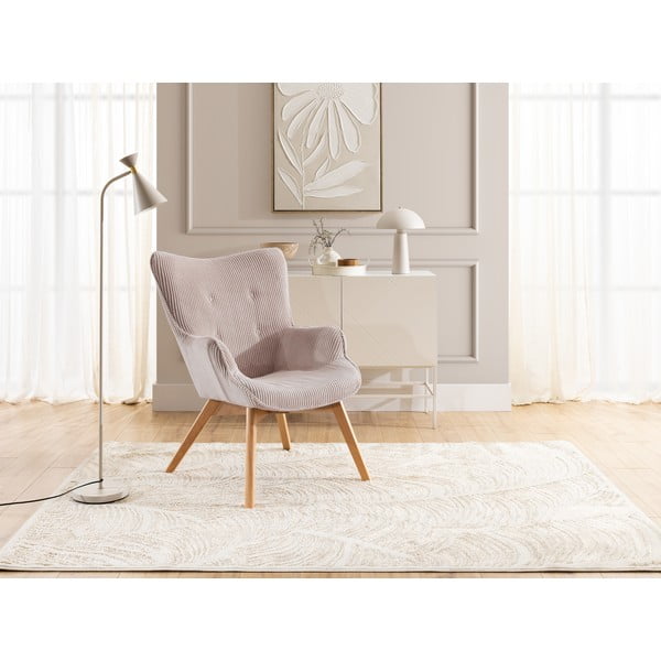Svetlo rožnat fotelj iz rebrastega žameta Niko – Ropez-image-4