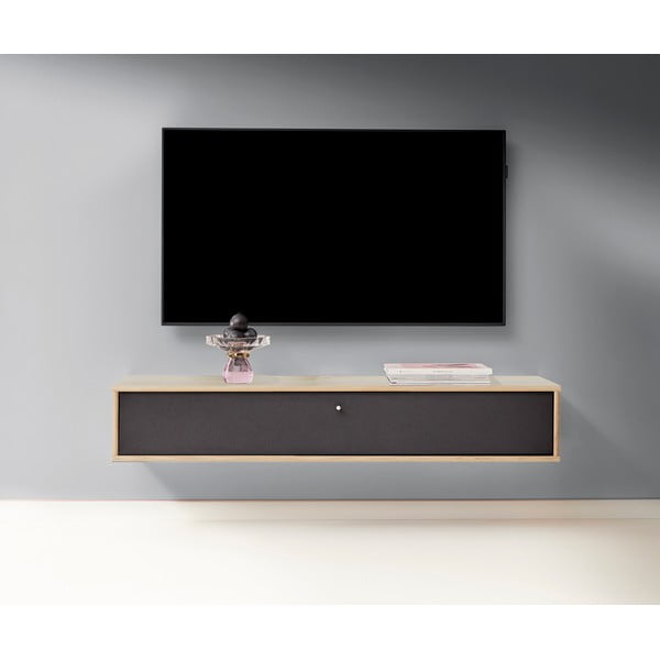 Črna/naravna TV omarica v hrastovem dekorju 133x22 cm Mistral – Hammel Furniture-image-1