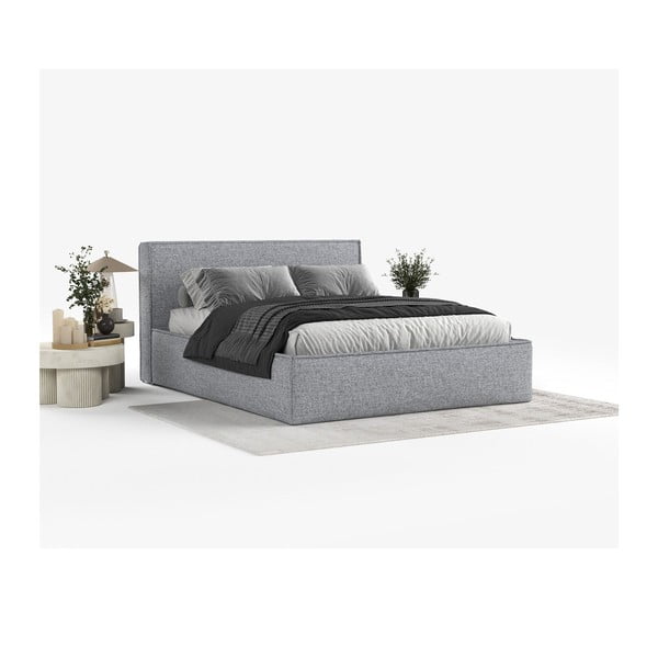 Siva oblazinjena zakonska postelja s prostorom za shranjevanje z letvenim dnom 200x200 cm Lounge L – Maison de Rêve-image-1