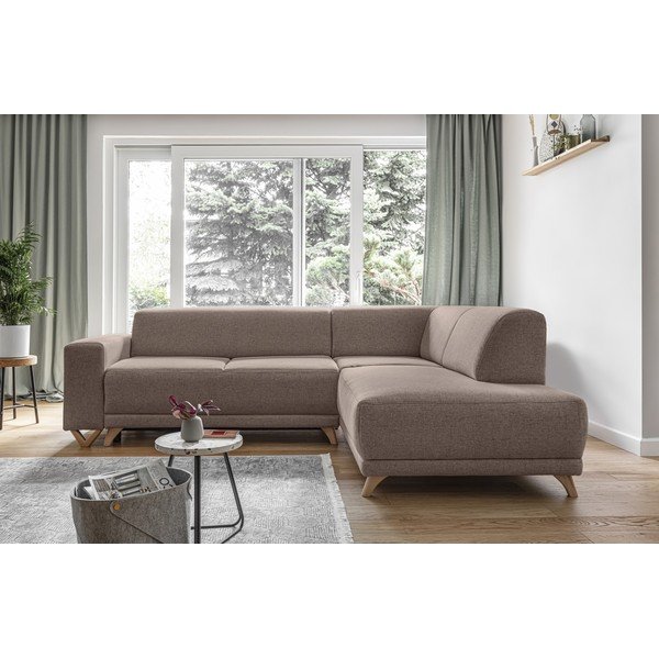 Rjava raztegljiva/s prostorom za shranjevanje kotna sedežna garnitura (desni kot/v obliki črke L) Classy Sophie – Miuform-image-1