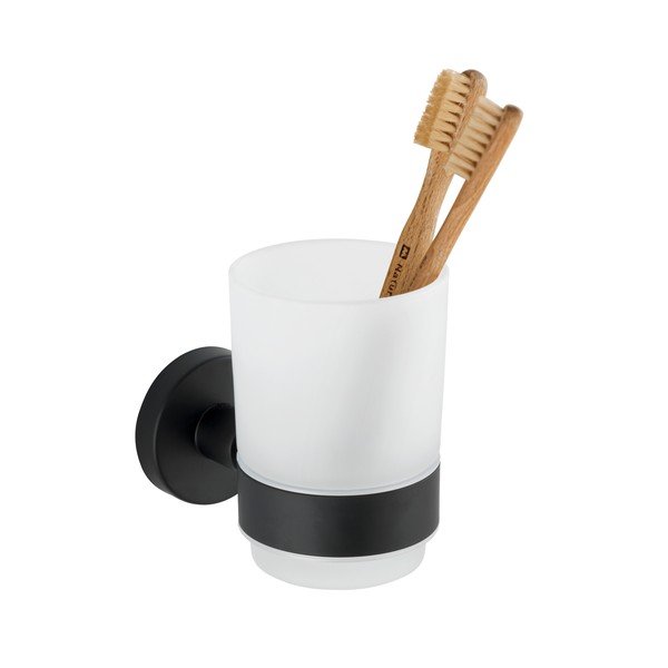 Mat črn steklen stenski lonček za zobne ščetke Bosio – Wenko-image-2
