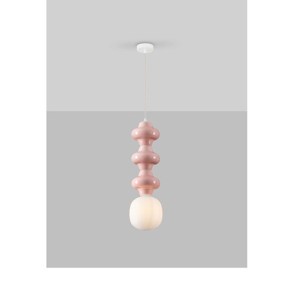 Bela/svetlo rožnata keramična viseča svetilka s steklenim senčilom ø 18 cm Clio – Nova Luce-image-3