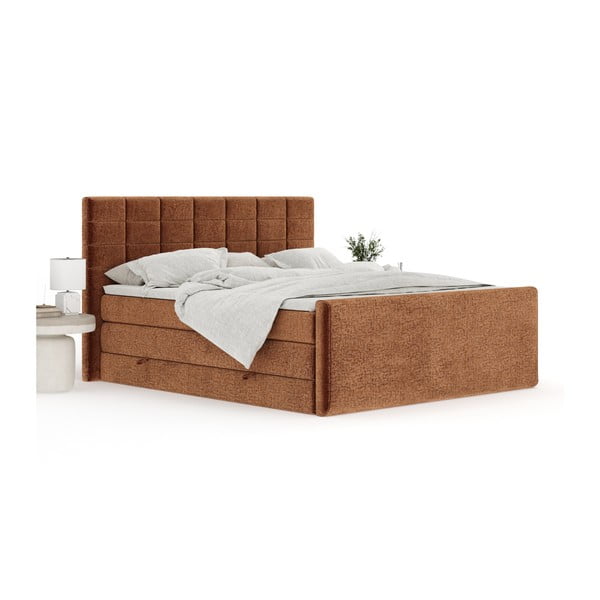 Oranžna boxspring postelja s prostorom za shranjevanje 140x200 cm Ava – Maison de Rêve-image-2