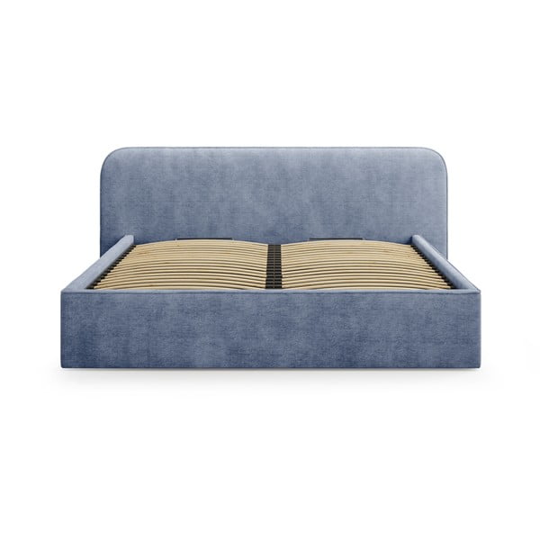 Temno modra oblazinjena zakonska postelja s prostorom za shranjevanje in z letvenim dnom 200x200 cm Elizabeth – Micadoni -image-4