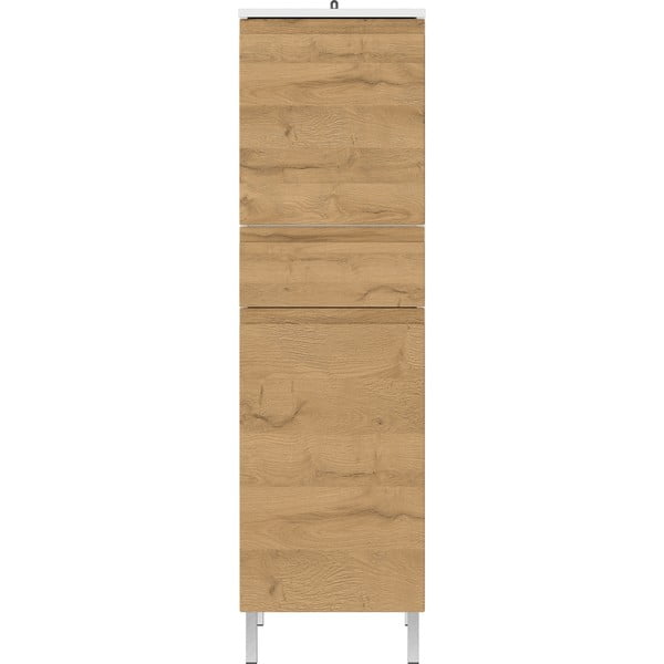 Bela visoka kopalniška omarica v hrastovem dekorju 34x120 cm Torrance - Germania
