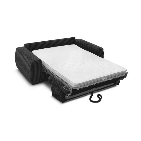 Črna sedežna garnitura za spanje/raztegljiva iz rebrastega žameta 240 cm Hugo – Bobochic Paris-image-3