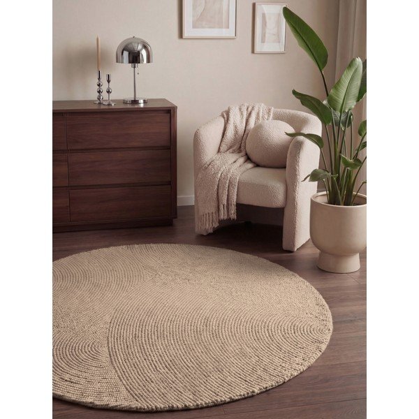 Bež ročno tkana volnena okrogla preproga ø 150 cm Calmio – Hanse Home-image-1