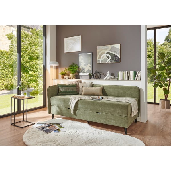 Zelena oblazinjena postelja s prostorom za shranjevanje 120x200 cm Kiruna – Meise Möbel-image-1
