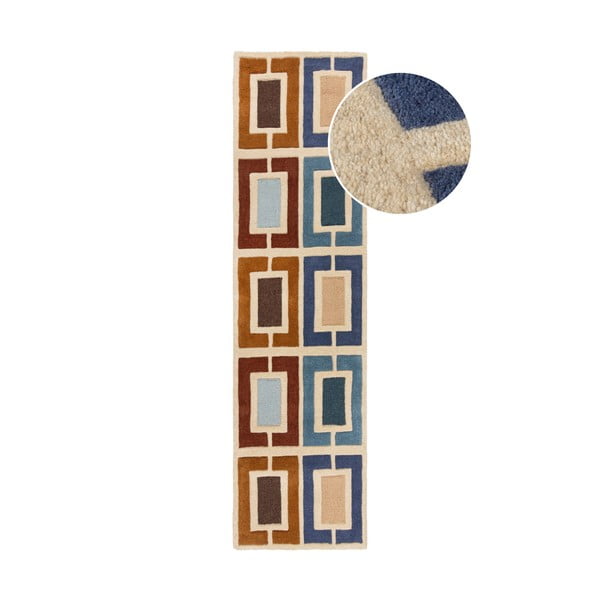 Moder/oranžen ročno tkan volnen tekač 60x230 cm Retro Blocks – Flair Rugs