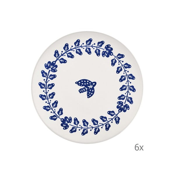 Komplet 6 belo-modrih porcelanastih krožnikov Mia Bloom, ⌀ 26 cm