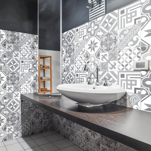 Komplet 24 stenskih nalepk Ambiance Wall Decal Cement Tiles Azulejos Micalina, 10 x 10 cm