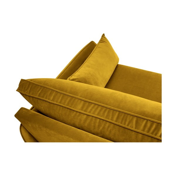 Rumena žametna kotna sedežna garnitura s črnimi nogami Kooko Home Lento, desni kot-image-4