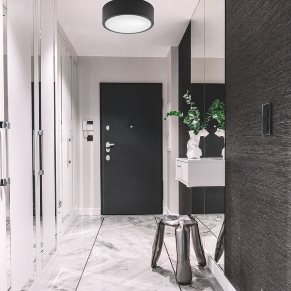 Črna stropna svetilka s steklenim senčnikom - LAMKUR-image-1