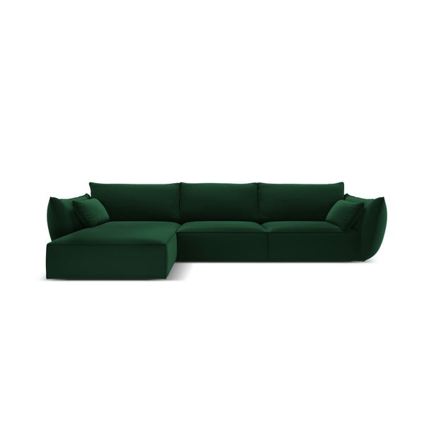 Temno zelena žametna kotna sedežnagarnitura z ležalnikom (levi kot) Vanda – Mazzini Sofas
