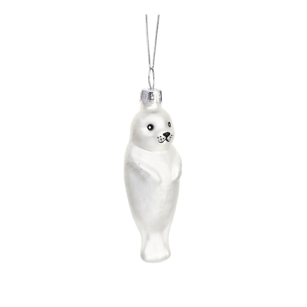 Steklen ročno izdelan okrasek za jelko 9 cm Baby Seal