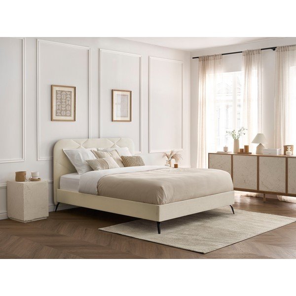 Bež oblazinjena zakonska postelja z letvenim dnom 160x200 cm Prune – Bobochic Paris-image-1