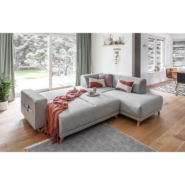 Svetlo siva raztegljiva/s prostorom za shranjevanje kotna sedežna garnitura (desni kot/v obliki črke L) Classy Sophie – Miuform-image-4