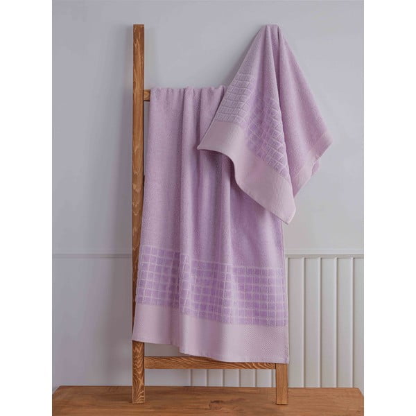 Vijolični frotirni bombažni komplet brisač 2 ks Square – Mila Home