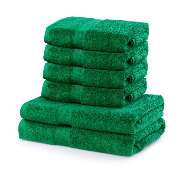 Komplet 2 zelenih bombažnih kopalnih brisač in 4 brisač DecoKing Marina