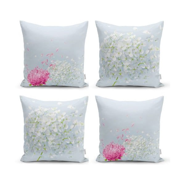 Komplet 4 dekorativnih prevlek za vzglavnik Minimalist Cushion Covers Soft Flowers, 45 x 45 cm
