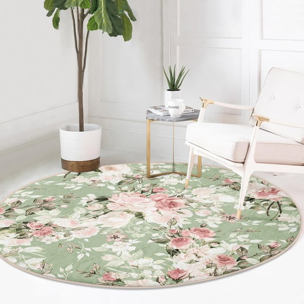 Svetlo zelena pralna okrogla preproga primerna za robotski sesalnik ø 100 cm Comfort – Mila Home-image-2