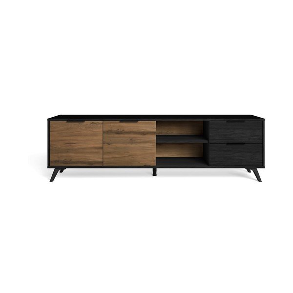 Črna/naravna TV omarica v orehovem dekorju 181x53 cm Noe – Marckeric