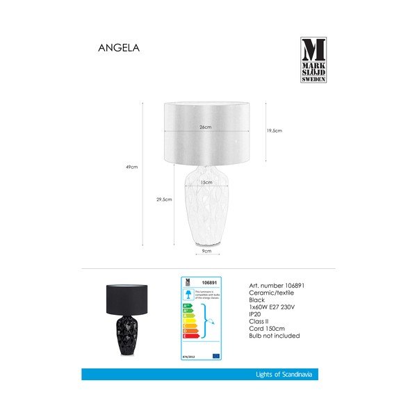 Črna namizna svetilka Markslöjd Ben, ø 26 cm-image-2
