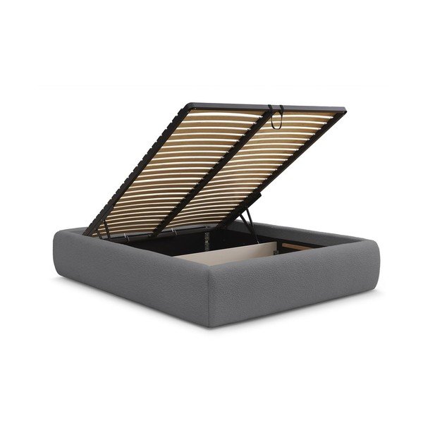 Temno siva oblazinjena zakonska postelja s prostorom za shranjevanje brez vzglavja z letvenim dnom 160x200 cm Inera – Bobochic Paris-image-3