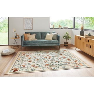 Kremno bela viskozna preproga 95x140 cm Oriental Flowers – Nouristan