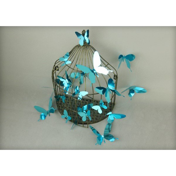 Komplet 12 modrih samolepilnih 3D nalepk Ambiance Butterflies-image-1