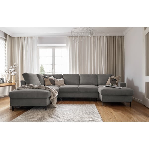 Siva raztegljiva kotna sedežna garnitura iz rebrastega žameta (levi kot) Lofty Lilly – Miuform-image-4