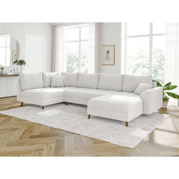 Kremno bela kotna sedežna garnitura iz tkanine bouclé (desni kot/v obliki črke "U") Ariella – Ropez-image-3