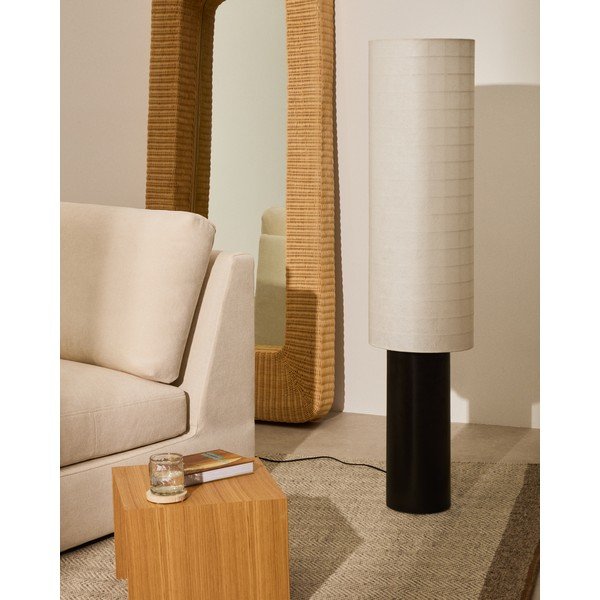 Bela/črna stoječa svetilka s tekstilnim senčilom (višina 142 cm) Dulan – Kave Home-image-1